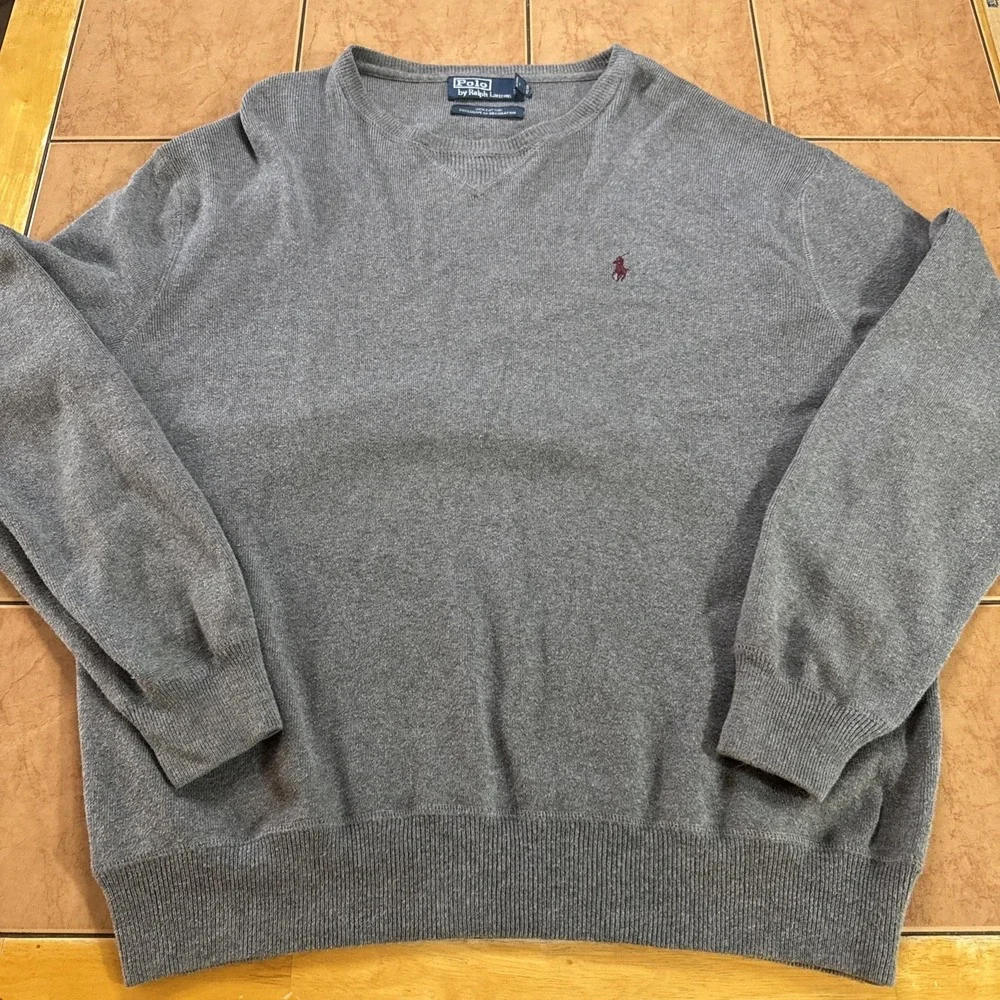 VTG Polo Ralph Lauren Mens Gray Crewneck Sweatshirt Red Pony Logo Size Large